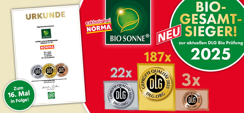 NORMA ist Bio-Gesamtsieger. Öffnet Pressemitteilung der DLG Bio Prüfung 2025