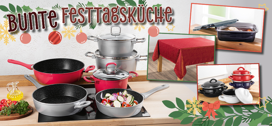Bunte Festtagsküche. Zum Thema mit den Küchenartikel-Angeboten