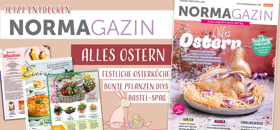 NORMAgazin entdecken. Zum digitalen Prospekt NORMAgazin März/April (möglicherweise nicht vollständig barrierefrei)