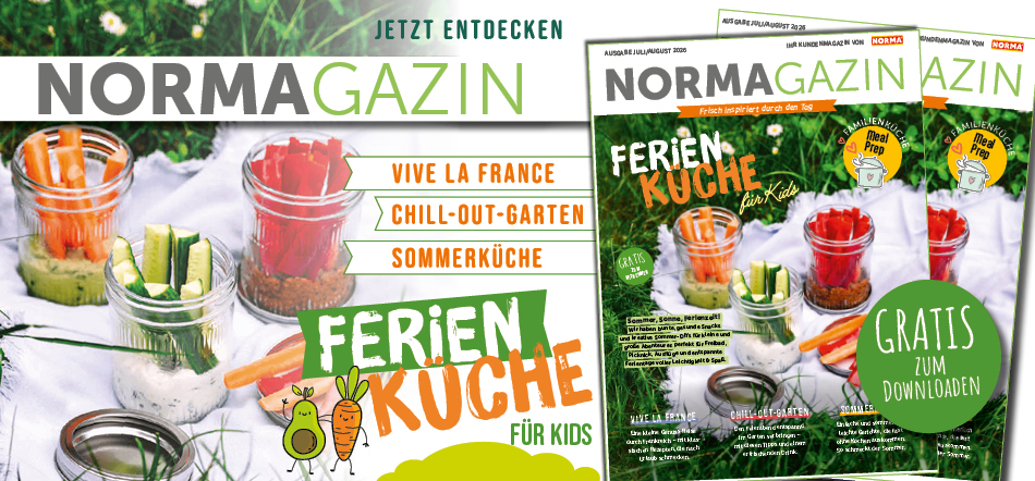 NORMAgazin entdecken. Zum digitalen Prospekt NORMAgazin Juli/August (möglicherweise nicht vollständig barrierefrei)