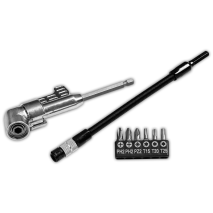 Winkelschraubvorsatz, flexibler Bit-Halter und Bit-Set 8-tlg.