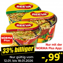 Nur mit der NORMA Plus App günstiger: »Instant Nudeln Big Cup«