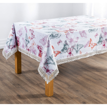 Wachstuch-Tischdecke mit Spitzenbordüre