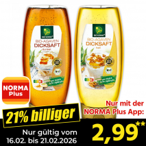 Nur mit der NORMA Plus App günstiger: »Bio-Agavendicksaft«