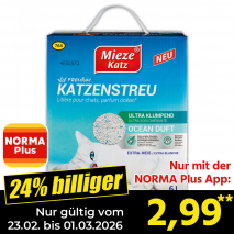 Nur mit der NORMA Plus App günstiger: »Premium Katzenstreu«