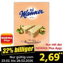 Nur mit der NORMA Plus App günstiger: »Waffelspezialität«
