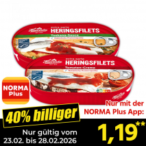 Nur mit der NORMA Plus App günstiger: »Extra zarte Heringsfilets«