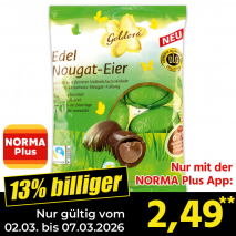 Nur mit der NORMA Plus App günstiger: »Edel Nougat-Eier«