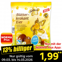 Nur mit der NORMA Plus App günstiger: »Blätterkrokant Eier«