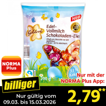Nur mit der NORMA Plus App günstiger: »Massive Schokoladen-Eier«
