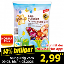 Nur mit der NORMA Plus App günstiger: »Massive Schokoladen-Eier«
