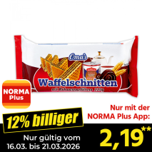 Nur mit der NORMA Plus App günstiger: »Oma's Waffelschnitten«