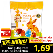 Nur mit der NORMA Plus App günstiger: »Blätterkrokant Eier«