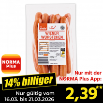Nur mit der NORMA Plus App günstiger: »Wiener Würstchen«