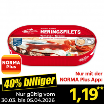 Nur mit der NORMA Plus App günstiger: »Extra zarte Heringsfilets«