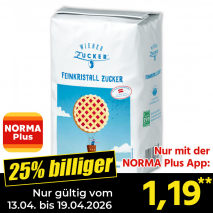 Nur mit der NORMA Plus App günstiger: »Feinkristall Zucker«