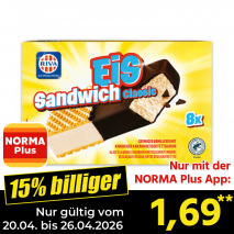 Nur mit der NORMA Plus App günstiger: »Eis-Sandwich«