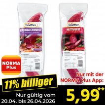 Nur mit der NORMA Plus App günstiger: »Mett-/ Knoblauchwurst«