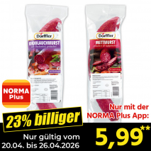 Nur mit der NORMA Plus App günstiger: »Mett-/ Knoblauchwurst«
