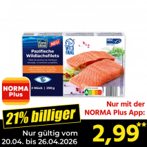Nur mit der NORMA Plus App günstiger: »Pazifische Wildlachsfilets«