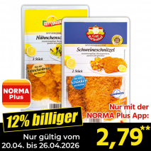 Nur mit der NORMA Plus App günstiger: »Schweine-/ Hähnchenschnitzel«
