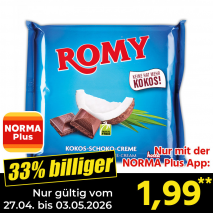 Nur mit der NORMA Plus App günstiger: »Kokos-Schokolade«