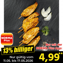 Nur mit der NORMA Plus App günstiger: »Hähnchen Innenfiletspieße«