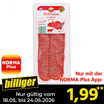 Nur mit der NORMA Plus App günstiger: »Rinder-/ Geflügelsalami«