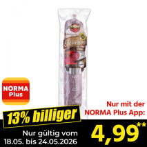 Nur mit der NORMA Plus App günstiger: »Edelsalami«