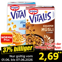 Nur mit der NORMA Plus App günstiger: »Vitalis Müsli«