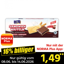 Nur mit der NORMA Plus App günstiger: »Sandwich Waffeln«