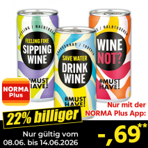 Nur mit der NORMA Plus App günstiger: »Deutscher Wein to go«