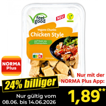 Nur mit der NORMA Plus App günstiger: »Vegane Chunks«
