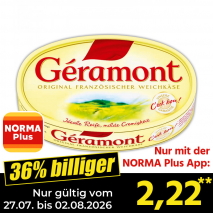Nur gültig vom 27.07. bis 02.08.2026 und nur mit der NORMA Pluss App 36% billiger: 2,22