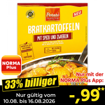 Nur gültig vom 10.08. bis 16.08.2026 und nur mit der NORMA Pluss App 33% billiger: –,99