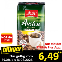 Nur gültig vom 14.08. bis 16.08.2026 und nur mit der NORMA Pluss App billiger: 6,49