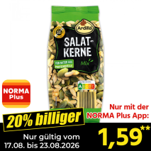 Nur gültig vom 17.08. bis 23.08.2026 und nur mit der NORMA Pluss App 20% billiger: 1,59