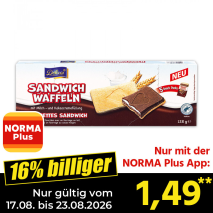 Nur gültig vom 17.08. bis 23.08.2026 und nur mit der NORMA Pluss App 16% billiger: 1,49