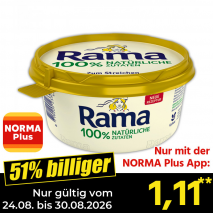 Nur gültig vom 24.08. bis 30.08.2026 und nur mit der NORMA Pluss App 51% billiger: 1,11
