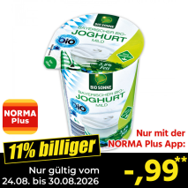 Nur gültig vom 24.08. bis 30.08.2026 und nur mit der NORMA Pluss App 11% billiger: –,99