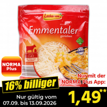 Nur gültig vom 07.09. bis 13.09.2026 und nur mit der NORMA Pluss App 16% billiger: 1,49