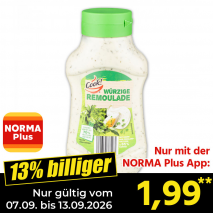 Nur gültig vom 07.09. bis 13.09.2026 und nur mit der NORMA Pluss App 13% billiger: 1,99