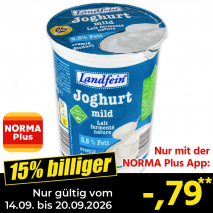Nur gültig vom 14.09. bis 20.09.2026 und nur mit der NORMA Pluss App 15% billiger: &ndash;,79