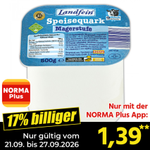 Nur gültig vom 21.09. bis 27.09.2026 und nur mit der NORMA Pluss App 17% billiger: 1,39
