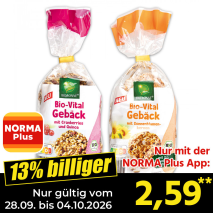 Nur gültig vom 28.09. bis 04.10.2026 und nur mit der NORMA Pluss App 13% billiger: 2,59