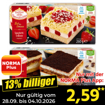 Nur gültig vom 28.09. bis 04.10.2026 und nur mit der NORMA Pluss App 13% billiger: 2,59