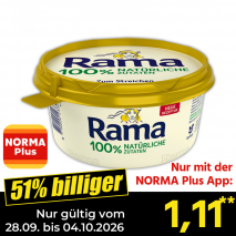 Nur gültig vom 28.09. bis 04.10.2026 und nur mit der NORMA Pluss App 51% billiger: 1,11