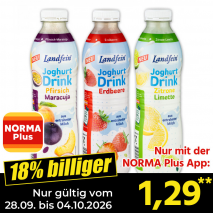 Nur gültig vom 28.09. bis 04.10.2026 und nur mit der NORMA Pluss App 18% billiger: 1,29