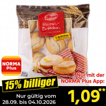 Nur gültig vom 28.09. bis 04.10.2026 und nur mit der NORMA Pluss App 15% billiger: 1,09