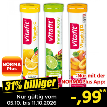 Nur gültig vom 05.10. bis 11.10.2026 und nur mit der NORMA Pluss App 31% billiger: –,99